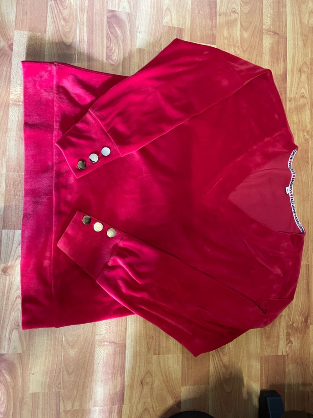 Red V-Neck Sweatshirt with Gold Button Detail